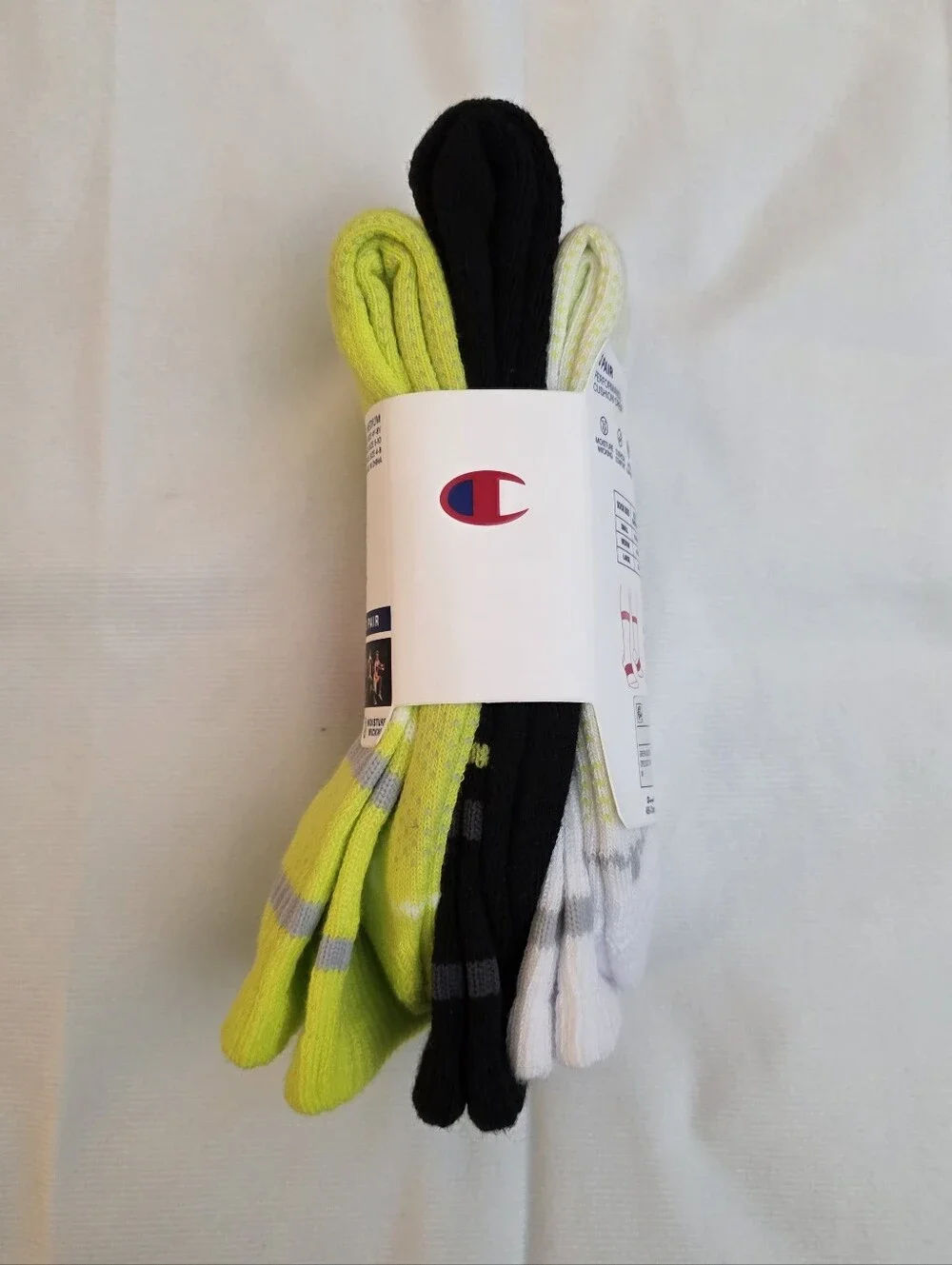 Champion Neon Yellow Crew Athletic Socks - 3 Pack